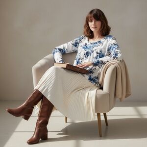 Tencede Floral Blue White Babydoll Top Size XL